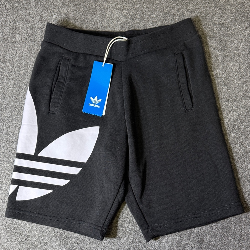 Adidas Originals Youth Trefoil Logo Fleece Shorts Black White Size‎ S NWT
